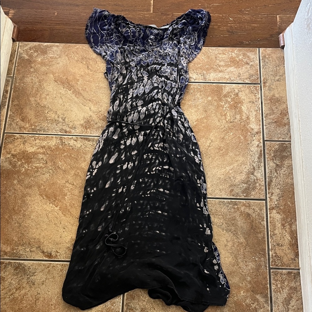 Raquel Allegra Black and Blue Tie-Dye Maxi Dress SILK